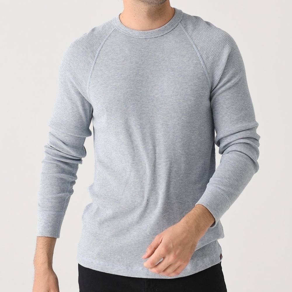 NWT Faherty Cloud Waffle Crew Neck Long Sleeve Shirt Frosty Slate Heather XL